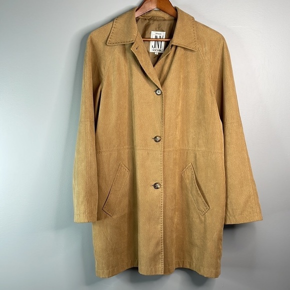 Y2K Boyfriend Jones New York Camel Faux Suede Jacket Exposed Stitch Raglan 12 - Picture 10 of 10